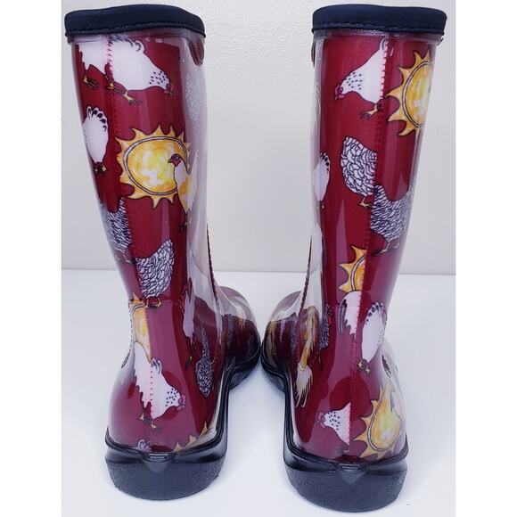 SLOGGERS Fashion Rain Garden Mid-Calf Boots Chicken Print Waterproof Women's 9 - Picture 3 of 15